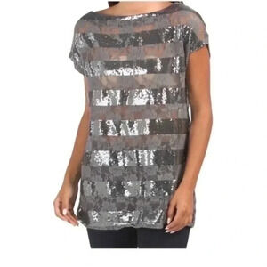 Vertigo cap sleeve sequin blouse mist gray small